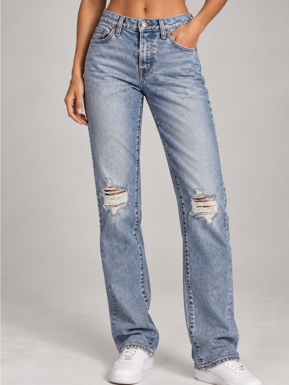 Levi's Wedgie Straight Light Wash Distressed Jeans (Size 24)